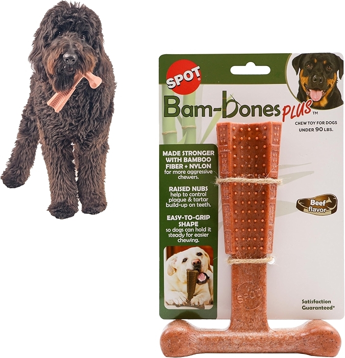 SPOT Bam-Bones Plus T-Bone Dog Chew, Beef, 7in, 60-90 lb Heavy Chewers