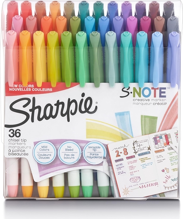 Sharpie S-Note Chisel Tip Pastel Markers & Highlighters, Assorted, 36 Pack