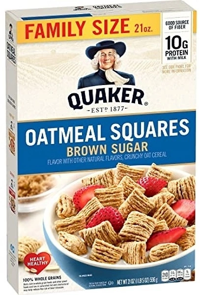 Quaker Oatmeal Squares Breakfast Cereal, Brown Sugar, 21oz Box