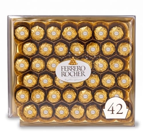 Ferrero Rocher Gourmet Hazelnut Milk Chocolate Gift Box, 42 Chocolates, 18.5 oz