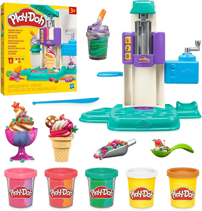 Play-Doh Rainbow Swirl Ice Cream Playset with 7 Accessories, Arts and Crafts Toys