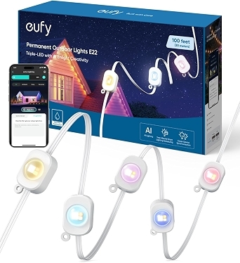 eufy Permanent Outdoor Lights E22, 100ft with 60 Triple-LED Lights