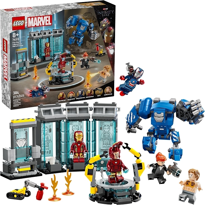 LEGO Marvel Iron Man's Laboratory: Hall of Armor Building Toy with Minifigures