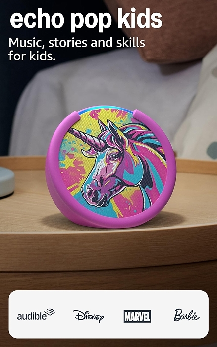 Amazon Echo Pop Kids, Enjoy audiobooks, sleep routines, Unicorn design