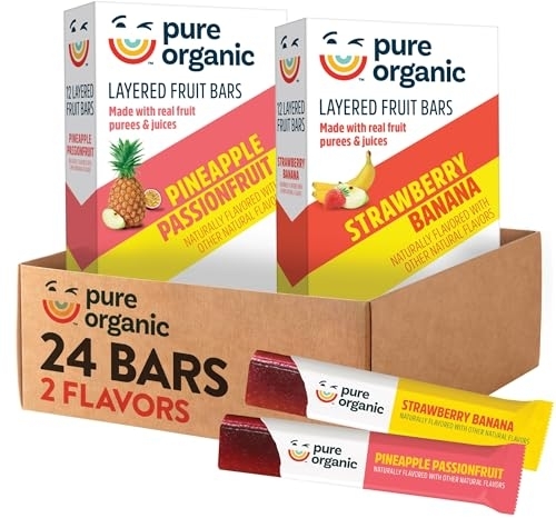 Pure Organic Layered Fruit Bars, Gluten Free, Vegan, 2-Flavor Variety Pack, 24 Bars