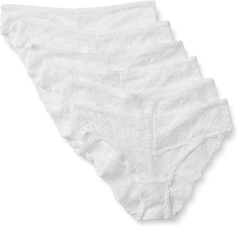 Amazon Essentials Women's Stretch Galloon Lace Knickers, Pack of 6, White, Large