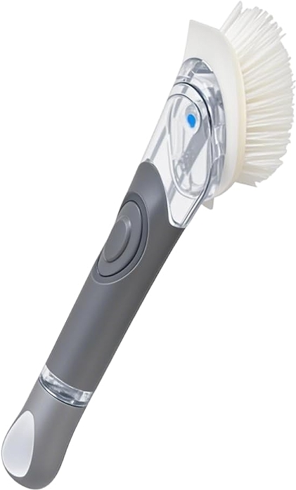 CELOX Soap Dispensing Dish Brush, Kitchen Brush for Dish Pot Pan Sink Cleaning, Gray