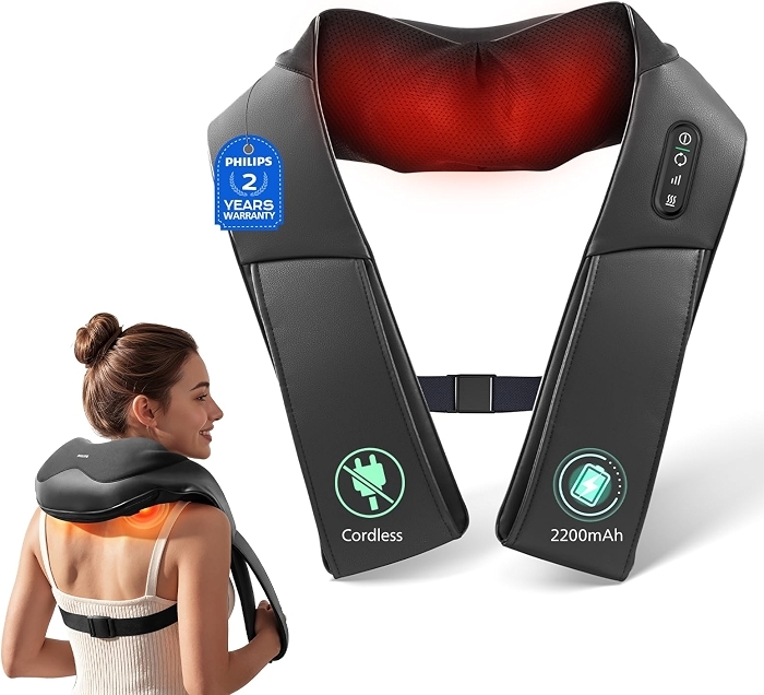 PHILIPS Cordless Shiatsu Neck and Back Massager with Heat, Gift for Women
