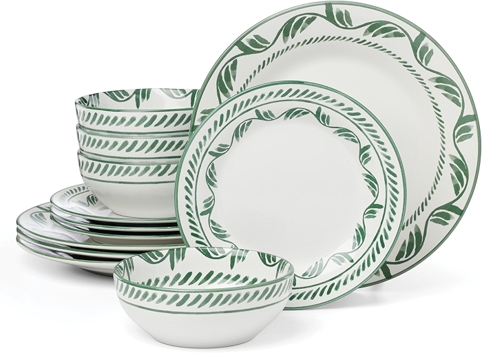 Oneida Solear Green Stoneware 12-Piece Dinnerware Set for 4