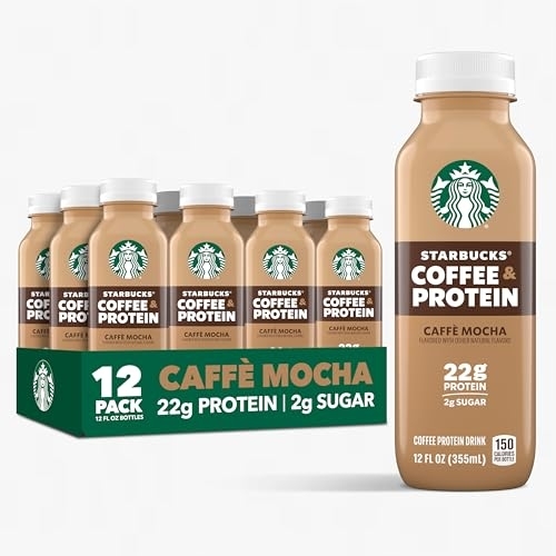 Starbucks Coffee & Protein, Caffe Mocha, 12 fl oz, 12 Pack, 22g Protein, 2g Sugar