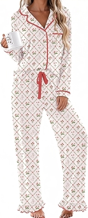 Ekouaer Womens Pajama Sets Long Sleeve Sleepwear Button Down Pjs Loungewear