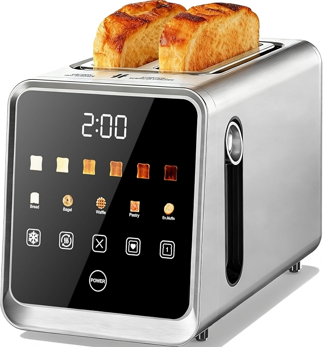 Smart Toaster 2 Slice, Touch Screen Stainless Steel Toaster Wide Slots