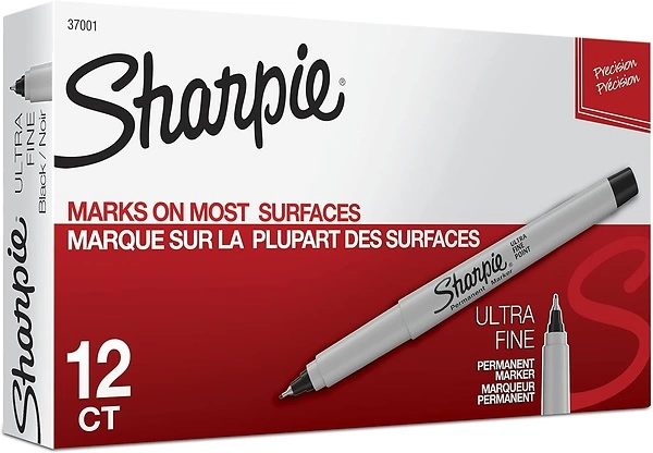 Sharpie Permanent Ultra Fine Tip Markers Set, Black, Quick Drying, 12 Count