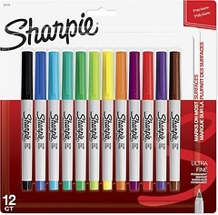 Sharpie Permanent Markers, Ultra Fine Point, Assorted Colors, 12 Count