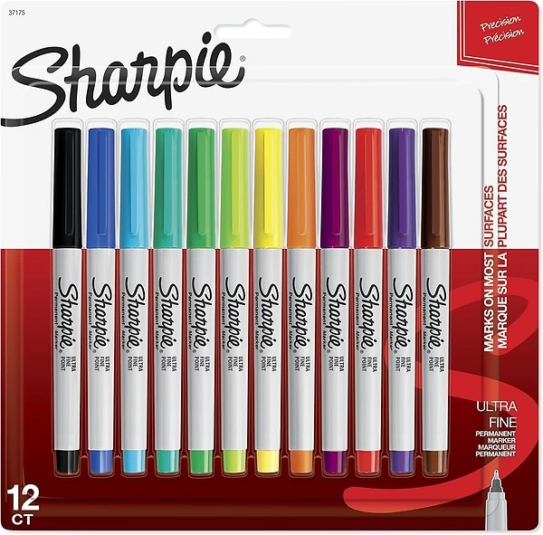 Sharpie Permanent Markers, Ultra Fine Point, Assorted Colors, 12 Count