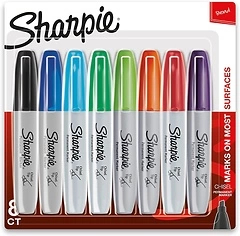 Sharpie Permanent Markers, Chisel Tip Marker Set, Poster Markers, Markers For Wood, Plastic, And More, Assorted Colors, 8 Count