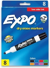 EXPO Low Odor Dry Erase Markers, Chisel Tip, Assorted Colors, 8 Count