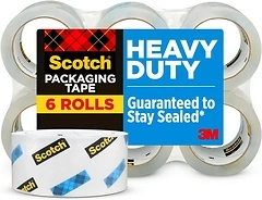 Scotch Heavy Duty Shipping Packing Tape, Clear, 1.88 in. x 54.6 yd., 6 Rolls