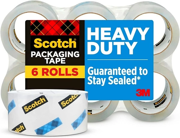 Scotch Heavy Duty Shipping Packing Tape, Clear, 1.88 in. x 54.6 yd., 6 Rolls