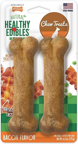 Nylabone Healthy Edibles Bacon Flavor Dog Chews, Medium/Wolf, 2 Count