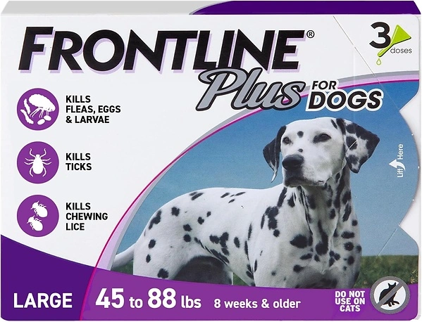 FRONTLINE Plus Flea and Tick Treatment for Large Dogs 45-88 lbs, 3 Treatments