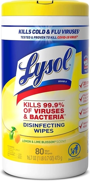 Lysol Disinfectant Wipes, Multi-Surface Cleaning, Lemon Lime Blossom, 80 Count
