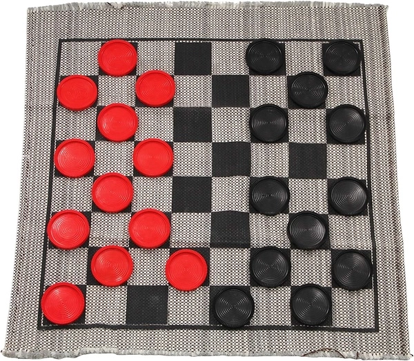 Multiflex Designs Jumbo Checkers Rug Game, 3 Inch Diameter Pieces (12 Red /12 Black), Machine Washable, The Giant Original, Classic Family Fun Kid Act...