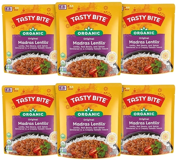 Tasty Bite Organic Madras Lentils, 10 Ounce, Pack of 6, Vegetarian Entree