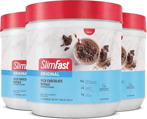 SlimFast Meal Replacement Powder, Rich Chocolate Royale, 10g Protein, 3 Pack