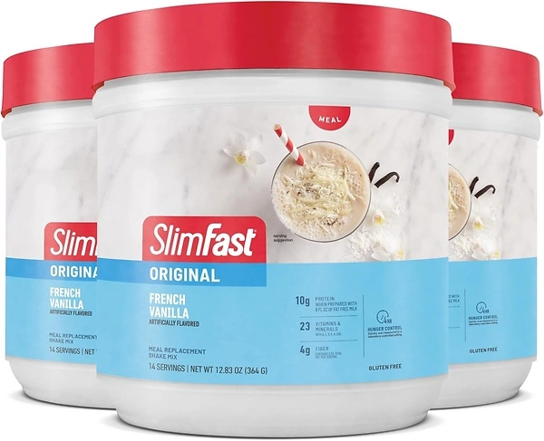 SlimFast Original Meal Replacement Powder, French Vanilla, 10g Protein, 3 Pack