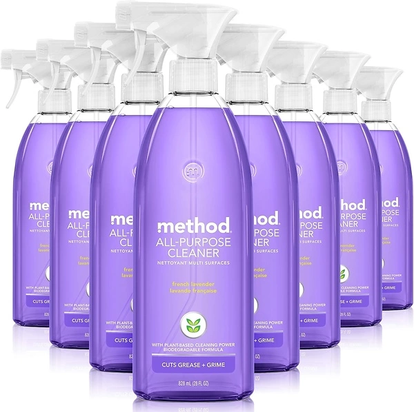 Method All-Purpose Cleaner Spray, French Lavender, Plant-Based, 28 Fl Oz, 8 Pack