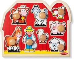 Melissa & Doug Farm Animals Jumbo Knob Puzzle, Wooden Peg Puzzle for Toddlers