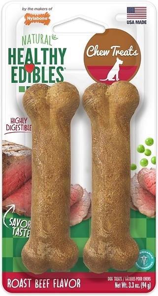 Nylabone Healthy Edibles Roast Beef Dog Chews, Small/Regular, 2 Count