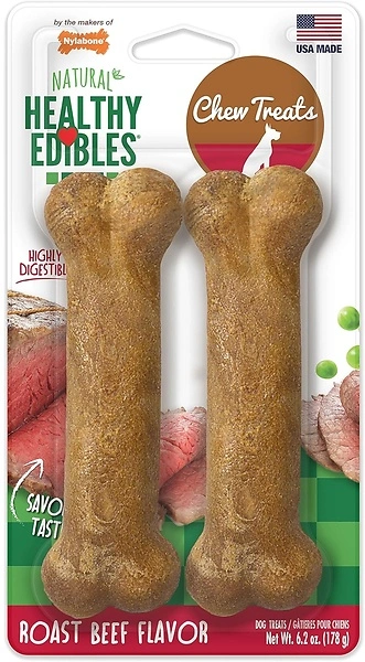 Nylabone Healthy Edibles Natural Dog Chews, Roast Beef Flavor, Medium/Wolf, 2 Count