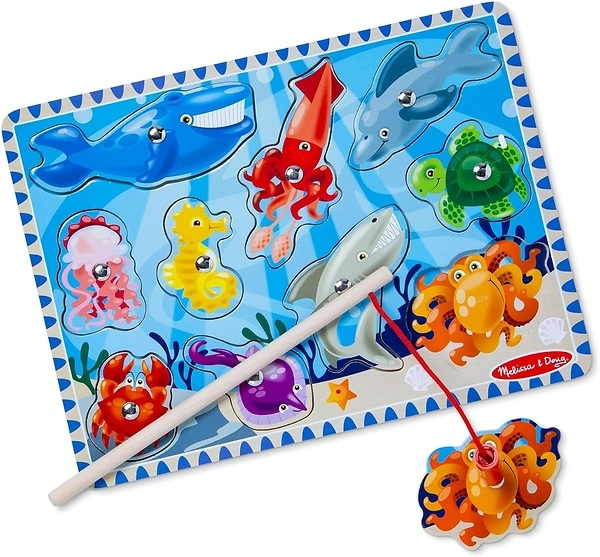Melissa & Doug Magnetic Wooden Fishing Game and Puzzle With Ocean Animal Magnets