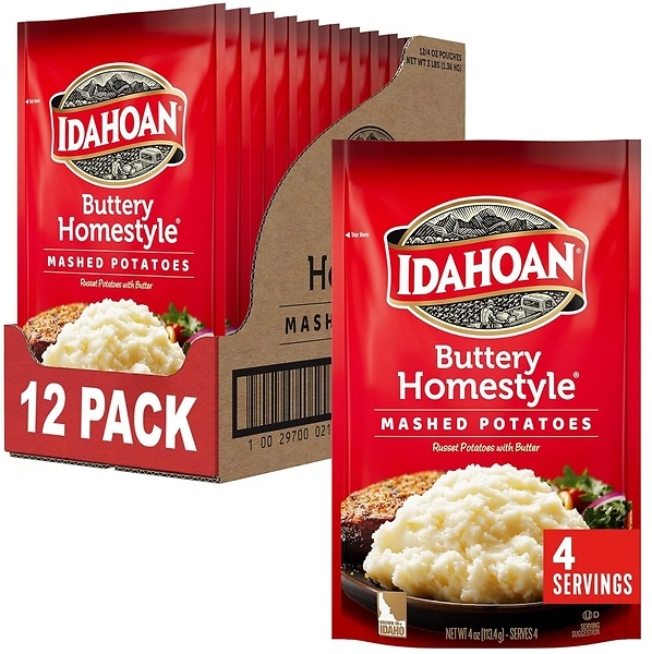 Idahoan Buttery Homestyle Mashed Potatoes, Gluten-Free, 4 oz, 12 Bags