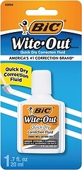 BIC Wite-Out Quick Dry Correction Fluid, 20mL, White, Goes on Easy with A Reduced Dry Time, 1-Count Pack