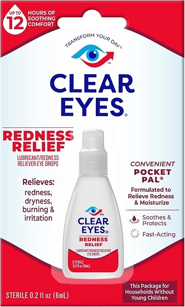 Clear Eyes Redness Eye Relief Eye Drops, Relieves Redness & Calms Irritation, 0.2 Fl Oz