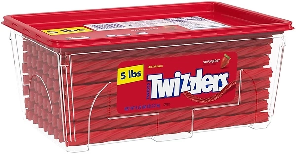TWIZZLERS Twists Strawberry Flavored Licorice Style, Low Fat Candy Tub, 5 lb