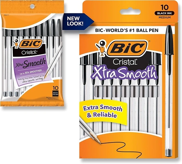 BIC Cristal Xtra Smooth Ballpoint Pen, Medium Point (1.0mm), Black, 10-Count