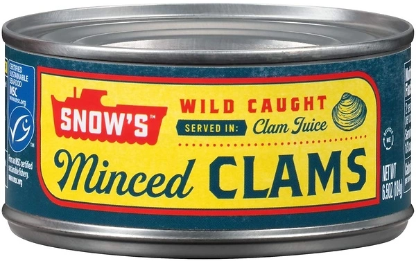 Snow's Wild Caught Minced Clams Canned, 6.5 oz Can - 5g Protein Per Serving - Gluten Free, Keto Friendly, 99 Fat Free