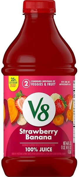 V8 Strawberry Banana 100 Fruit and Vegetable Juice, 46 fl oz Bottle