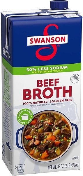 Swanson 100 Natural Lower Sodium Beef Broth, 32 oz Carton