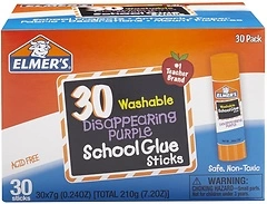 Elmer's Disappearing Purple School Glue Sticks, Washable, 7 Grams, 30 Count