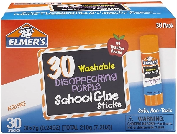 Elmer's Disappearing Purple School Glue Sticks, Washable, 7 Grams, 30 Count