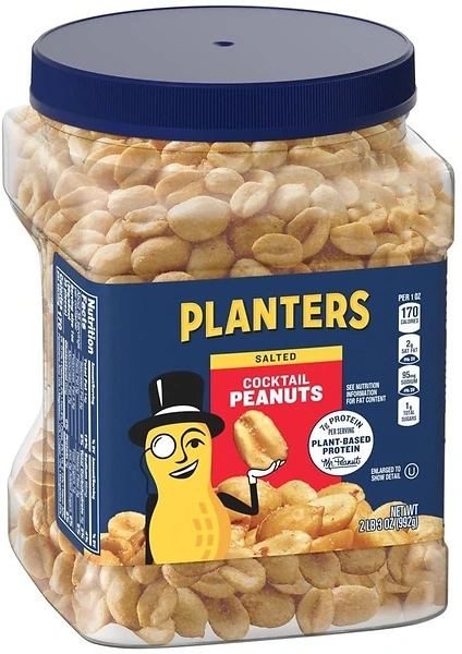 PLANTERS Salted Cocktail Peanuts, Party Snack, Plant-Based Protein, After School Snack, Roasted in Peanut Oil, Salted Nuts, Snack for Adults, Flavored...