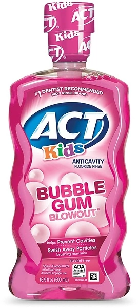 ACT Kids Anticavity Fluoride Rinse for Bad Breath, Bubble Gum Blowout, 16.9 oz.