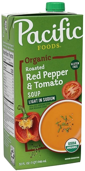 Pacific Foods Organic Light in Sodium Roasted Red Pepper and Tomato Soup, 32 oz