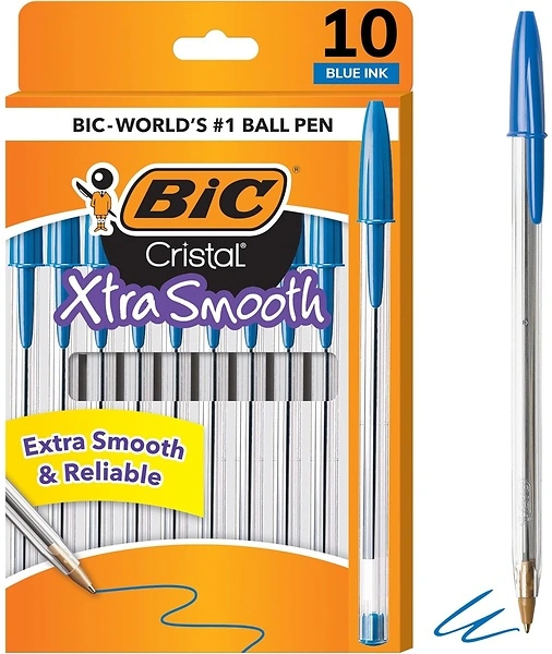 BIC Cristal Xtra Smooth Ballpoint Pen, Medium Point (1.0mm), Blue, 10-Count