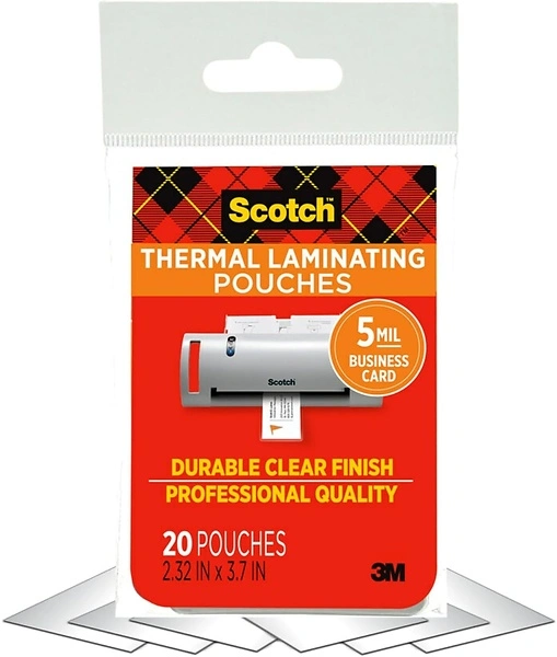 Scotch Thermal Laminating Pouches, Clear, Business Card Size, 20 Pouches